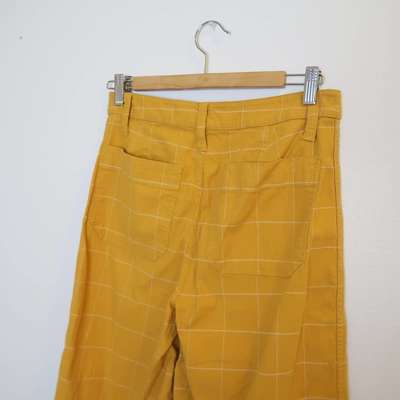 Madewell Emmett wide leg pants in mustard yellow and white windowpane grid 27 - Picture 3 of 5